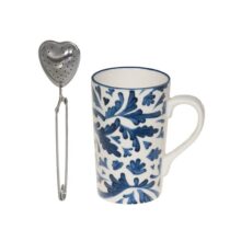 Coffret thé avec infuseur Romane bleu 40cl porcelaine